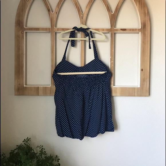 Navy Polka Dot Tie Neck Halter Top - Picture 2 of 7